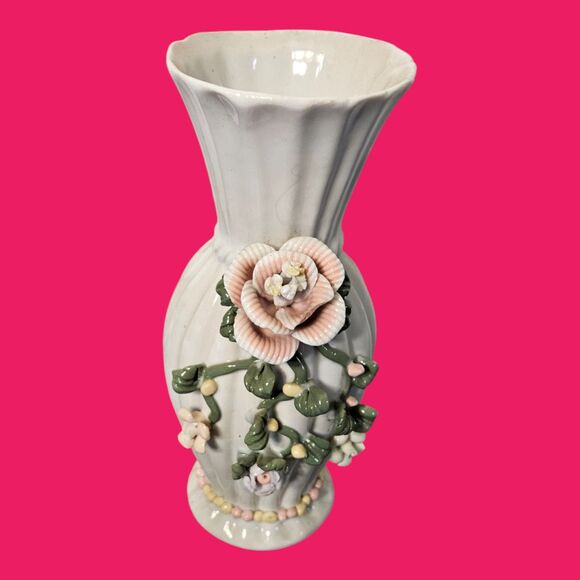 Sophia-Ann Floral Vase White with Pink 3D Flowers --ITEM #3537 - Picture 8 of 8